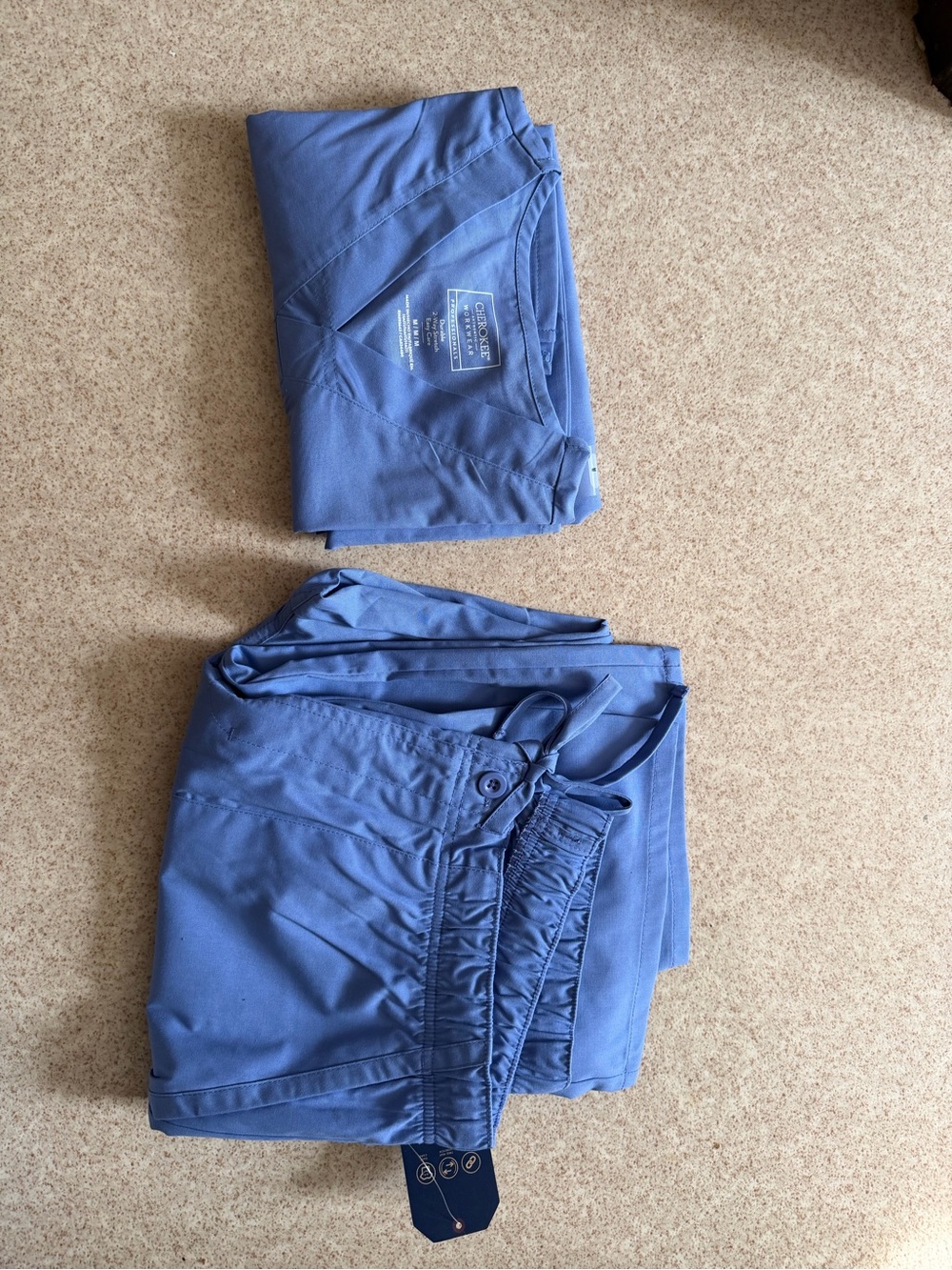 Cherokee Ceil Blue Medical Scrub Top and Pants Set Medium